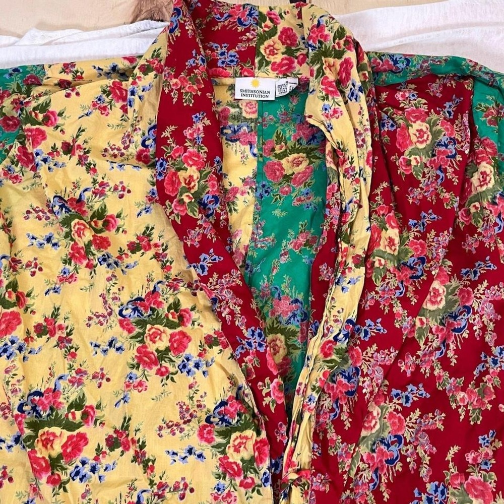 Smithsonian Institution Floral Patchwork Cotton Robe Boho Made in India Women's - Picture 3 of 8